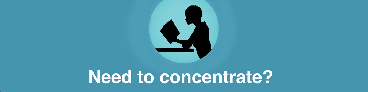 Need to Concentrate - event banner with an illustration of a silhouette reading a book