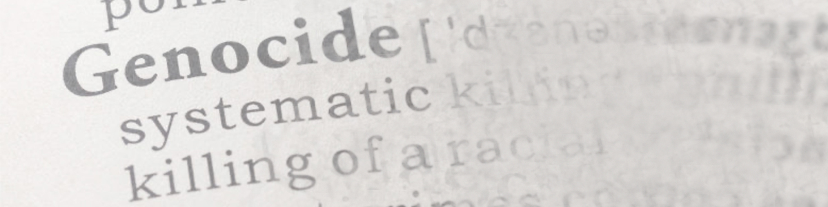 A visual banner showing an explanation of the word 'genocide'