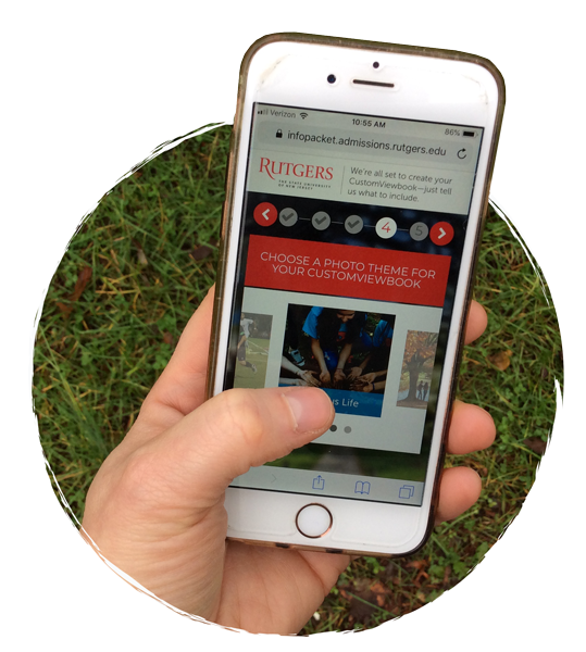 Photo of creating your custom RU viewbook on a mobile device
