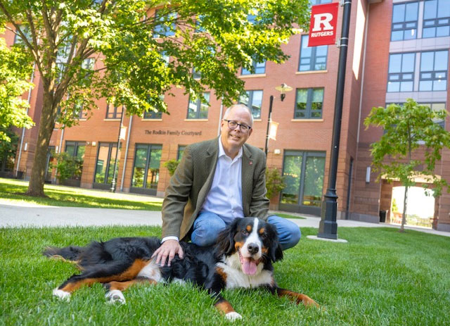 J.D. Bowers, Honors College Dean, with his four-legged companion, Makai.