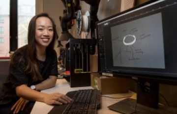 Annie Zhang works on developing "smart jewelry" in the College Avenue Makerspace located within the Honors College at Rutgers–New Brunswick. Photo: Courtesy of Nick Romanenko