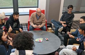 Dean Bowers card game with Honors College students