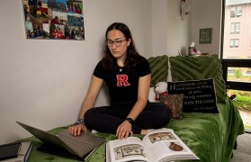 Jacqueline Giz in her room in the Honors College on the New Brunswick College Avenue Campus |Photo by Nick Romanenko