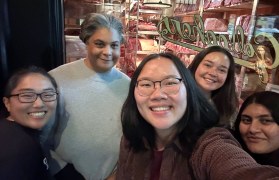 From left to right: Maria Zhang, Dr. Roxane Gay, Kaitlyn Fung, Peri Vikatos, Priyanka Sarkhel during our class trip to Broadway