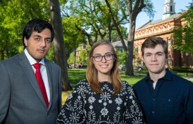 Juniors Rikab Gambhir, Mariya Galochkina, and sophomore Brandon Gomes earned Goldwater Scholarships, designed to encourage outstanding students to pursue careers in mathematics and natural sciences and engineering. Photo: Courtesy of Nick Romanenko