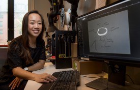 Annie Zhang works on developing "smart jewelry" in the College Avenue Makerspace located within the Honors College at Rutgers–New Brunswick. Photo: Courtesy of Nick Romanenko